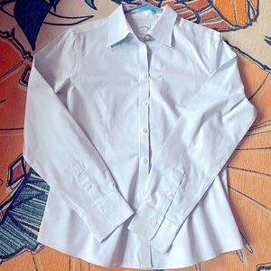 Brooks brothers 10 non-iron button down collared shirt, womens work shirt, blue